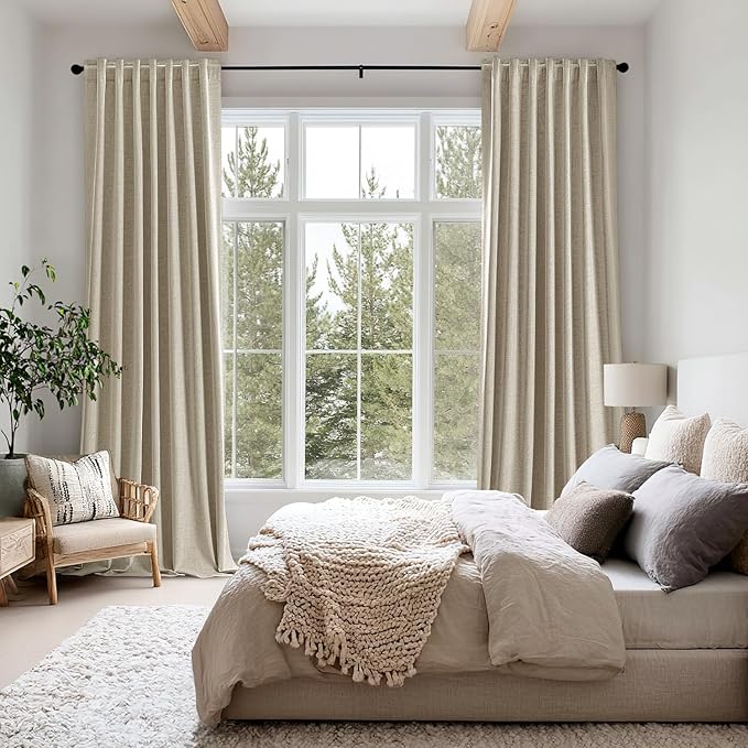 MIULEE 100% Blackout Linen Curtains for Bedroom, Cobblestone Solid Luxury Decor Thermal Insulation Room Darkening Drapes for Living Room Nursery Back Tab Rod Pocket 42 x 72 Inches, 2 Panels