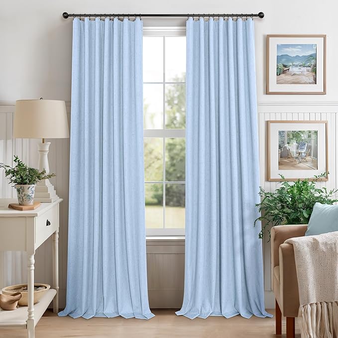 Pitalk 100% Blackout Light Blue Curtains 84 Inch Length for Bedroom Window 2 Panel Room Darkening Insulated Thermal Sky Colored Pale Blue Black Out Curtain Drapes for Living Room 84 Long Coastal Decor