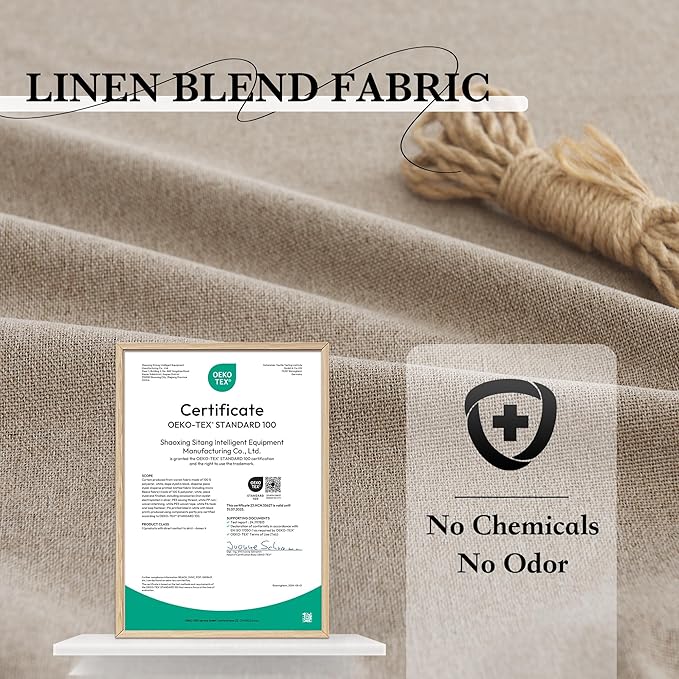 RYB HOME 100% Blackout Flax Linen Curtains 90 Inch Long, Light Block and Thermal Insulated Drapes, Total Blackout Curtains for Living Room/Bedroom/Nursery, 2 Panels, 52 Inch Wide, Mocha