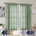 Simplebrand Sage Green Semi Sheer Curtains 45 Inch Length 2 Panels, Geometric Jacquard Clip Textured Short Sheer Curtains for Bedroom，Modern Elegant Window Curtains Drapes/Treatment Sheer，42x45 inch