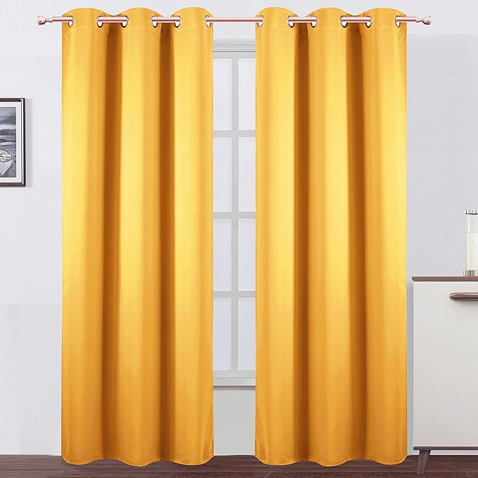 LEMOMO Yellow Thermal Blackout Curtains/42 x 84 Inch/Set of 2 Panels Room Darkening Curtains for Bedroom