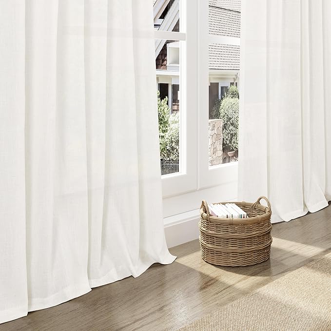 Nanspring Neutral Linen Curtains 72 Inches for Living Room Light Filtering Semi Sheer Curtains Coastal Modern Farmhouse Decor Drapes for Bedroom Office Back Tab and Rod Pocket 52x72, 2 Panels