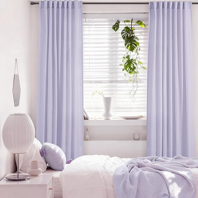 Lavender Linen Curtains Back Tab 108 Inches for Bedroom Living Room 2 Panels Semi Sheer Light Filtering Window Treatment Curtain Modern Elegant Decor Drapes Violet Light Purple 52ﾗ108