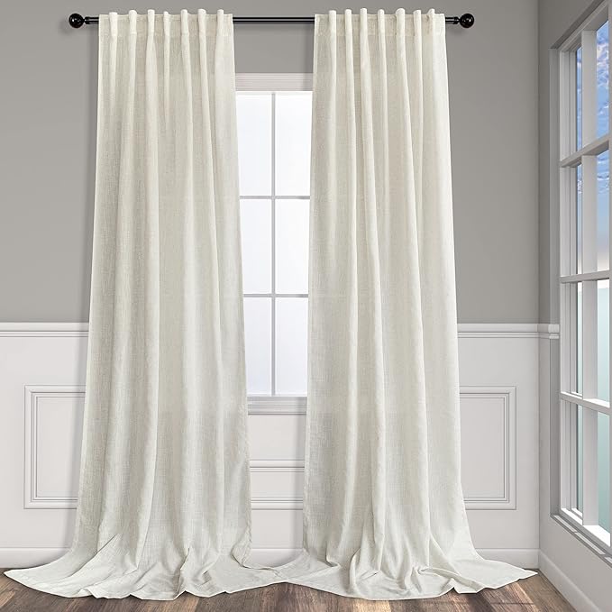 Pitalk 42 Inch Wide by 108 Inch Curtain for Living Room Patio Sliding Door 2 Panel Back Tab Pocket Semi Sheer Linen Pleated Drape for Balcony Terrace Farm House Cottage Core Decor 9 Feet Long 42 x 108