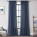 Navy Blue Curtains 96 inch Length for Bedroom Back Tab Light Filtering Semi Sheer Blue Living Room Curtains Linen Cotton Textured Indigo Blue Drapery Panel Modern Aesthetic Decor 42" Wx96 L