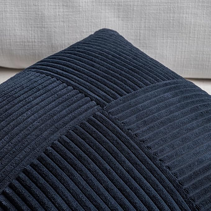 Fancy Homi 2 Packs Navy Blue Long Lumbar Decorative Throw Pillow Covers 16x24 Inch for Couch Bed Sofa, Rustic Farmhouse Boho Home Decor, Soft Striped Corduroy Rectangle Accent Cushion Case 40x60 cm