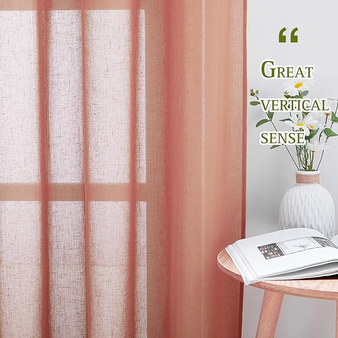 NICETOWN Semi Sheer Linen Curtains, Grommet Top Rustic Linen Burlap Curtains Privacy with Light Through Vertical Drapes for Bedroom/Kids Room, Burnt Orange, W36 x L84, 1 Pair
