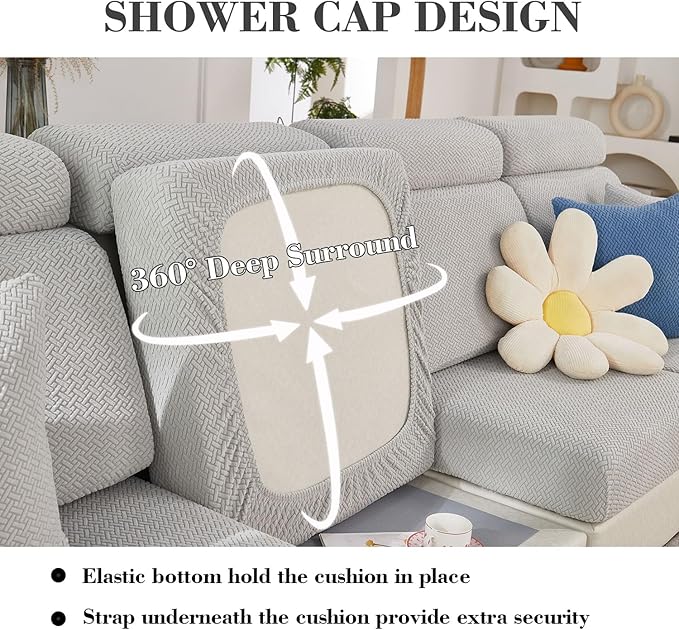 Sofa Covers Couch Covers for Sofa Pet Friendly Couch Cushion Covers Universal Sofa Covers Washable Stretch Slipcovers for Sectional Sofa (Texture Light Gray,Back Cover M)
