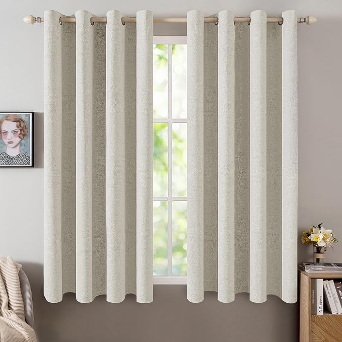 MIULEE Linen Texture Curtains for Bedroom Light Cream 100% Blackout Thermal Insulated Linen Curtains Grommet Room Darkening Drapes for Living Room Nursery 52x54 Inch (2 Panels)