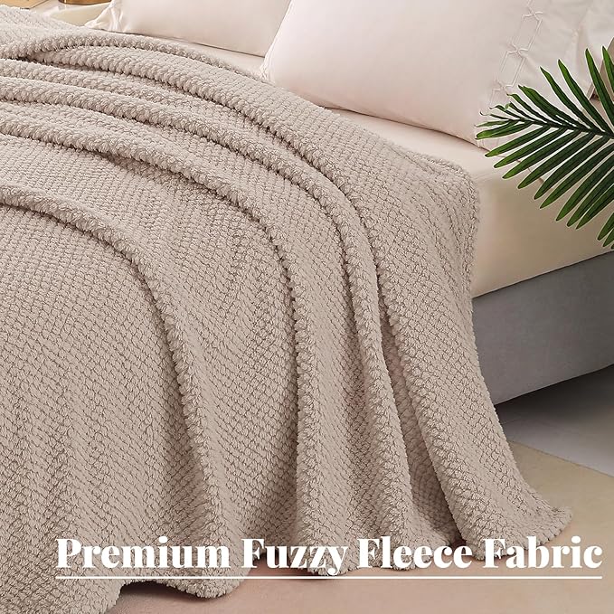 Whale Flotilla Twin Size Fuzzy Fleece Blanket for Bed, 60x80 Inch Fluffy Warm Soft Jacquard Blankets for All Season, Lightweight and Cozy, Camel