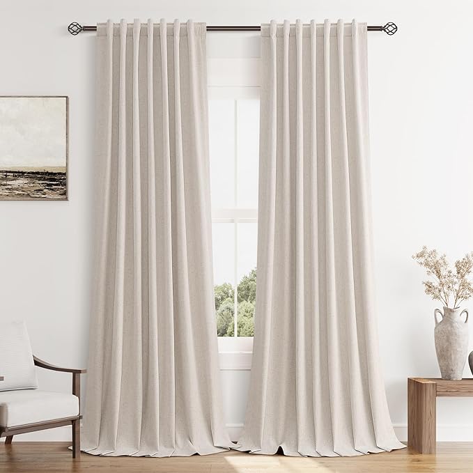 Guken 100% Blackout Curtains 102 Inch Length 2 Panels Set for Living Room Bedroom Back Tab Thermal Insulated Black Out Linen Drapes Room Darkening Window Curtains 102 Inches Long, Sand Beige