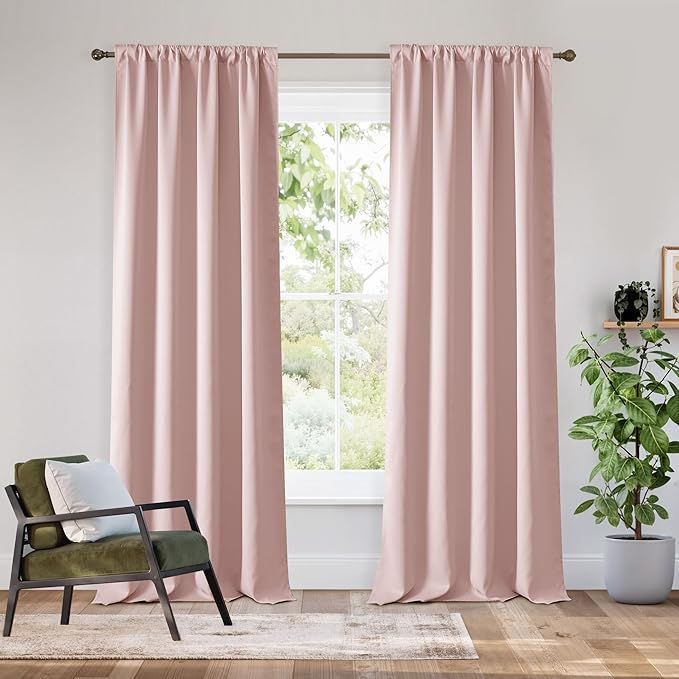 RYB HOME Bedroom Blackout Curtains 84 inches Long, 100% Blackout Thermal Insulated Noise Reducing Curtains for Living Room Nursury, 42 inches Wide by 84 inches Long, Baby Pink