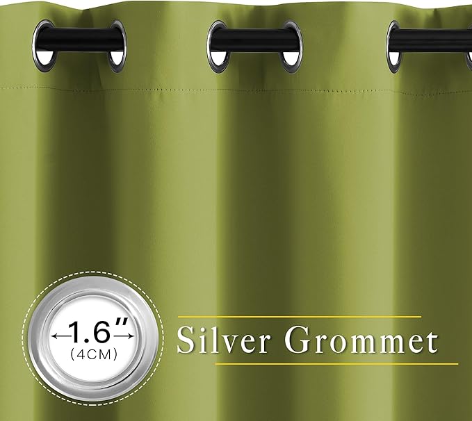 NICETOWN Room Darkening Curtain Panel Grommet - Home Decorations Thermal Insulated Solid Grommet Top Room Darkening Living Room Panels/Drapes for Gift (Fresh Green, 1 Pair, 46 x 72-Inch)