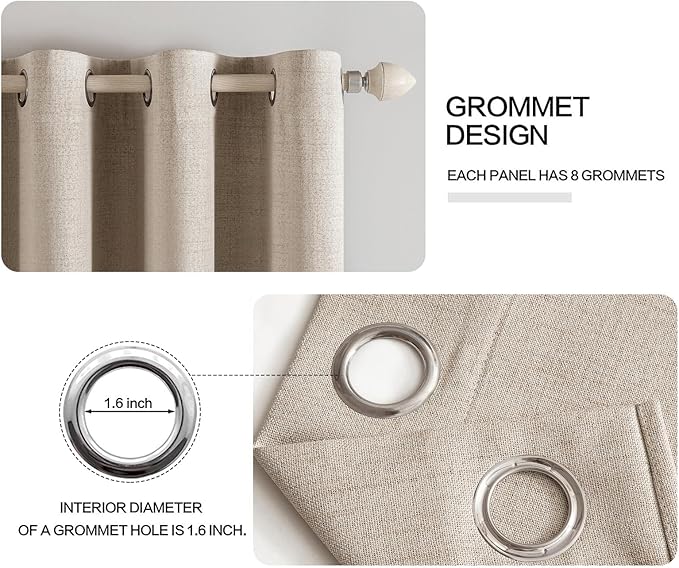 MIULEE 100% Blackout Linen Textured Curtains for Bedroom Solid Thermal Insulated Taupe Grommet Room Darkening Curtains & Drapes Luxury Decor for Living Room Nursery 52 x 84 Inch (2 Panels)