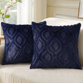 decorUhome Summer Throw Pillow Covers 24x24 Inch Set of 2, Soft Plush Faux Wool Navy Blue Solid Couch Pillow Covers, Accent Euro Sham Farmhouse Neutral Square Pillow Cases for Sofa Bed Living Room