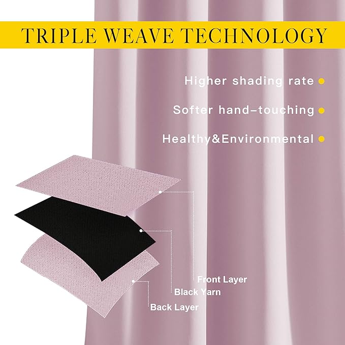 NICETOWN Blackout Curtains for Girls Room - Thermal Insulated Solid Grommet Room Darkening Curtains/Panels/Drapes for Bedroom (Lavender Pink=Baby Pink, 1 Pair, 52 by 45-Inch)