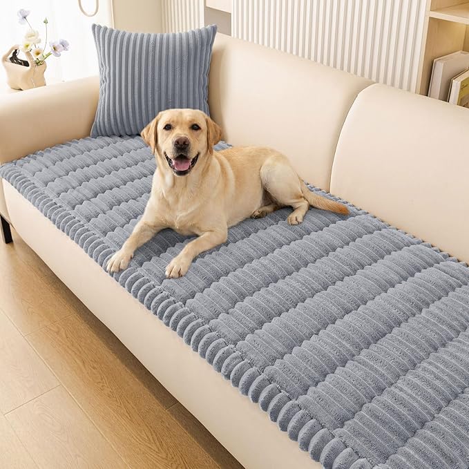 Smiry Couch Cover for Dogs Washable, Non Slip Fuzzy Pet Couch Covers for 3 Cushion Sofa Pet Friendly, Thick Soft Sofa Slipcovers Cushion Protector (Grey, 27.6" x 88")