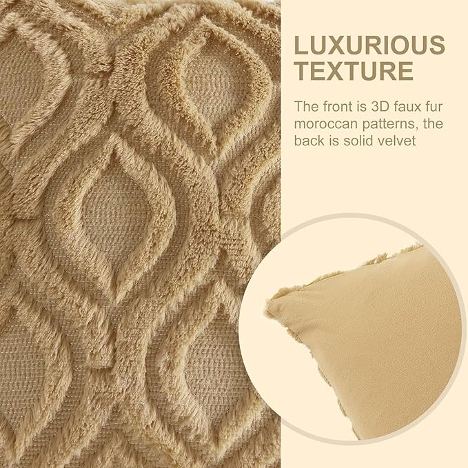 decorUhome Throw Pillow Covers 12x20 Inch Set of 2, Soft Plush Faux Wool Khaki Solid Couch Pillow Covers, Accent Farmhouse Neutral Rectangle Pillow Cases for Sofa Bed Living Room