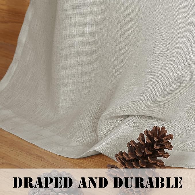 H.VERSAILTEX Living Room Linen Curtains - Semi Sheer, Nickel Grommet, Energy Saving, Light Filtering Panels for Bedroom, Pale Oak, 2 Panels, 52 x 72 Inch