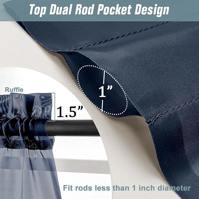 Navy Blue Sheer Curtains 84 Inches Long 2 Panels, Elegant Airy Transparent Light Filtering Window Curtains, Window Drapes for Living Room Bedroom, Top Dual Rod Pocket Design, 2x42Wx84L Inches