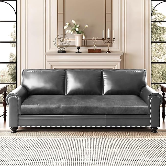 Leather Look Couch Cushion Covers Sofa Seat Slipcovers Sets Couches Furniture Protector for Sectional Armchair Loveseat Pets Kids Stretch Spandex Fabric (1 Cushion Sofa, Light Grey)