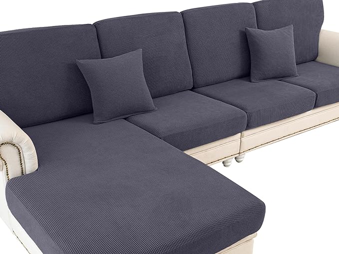 Chaise Couch Cushion Cover Washable Separate Seat Stretch Sectional Sofa Slipcover (1 Piece for Chaise or Sofa 3-Seater, Dark Grey)