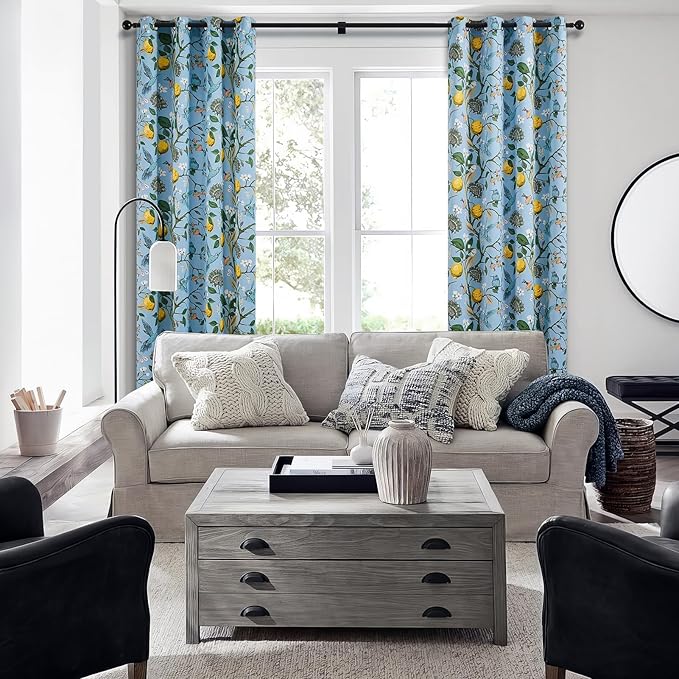 Topfinel Blue and White Patterned Aesthetic Pretty Curtains 84 Inches Long 2 Panels,Grommet Botanical Light Blue Floral Hummingbird Window Treatment for Living Dining Room Bedroom Playroom