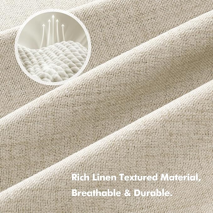 MIULEE 100% Blackout Linen Curtains for Bedroom, Cream Solid Luxury Decor Thermal Insulation Room Darkening Drapes for Living Room Nursery Back Tab Rod Pocket 42 x 72 Inches, 2 Panels