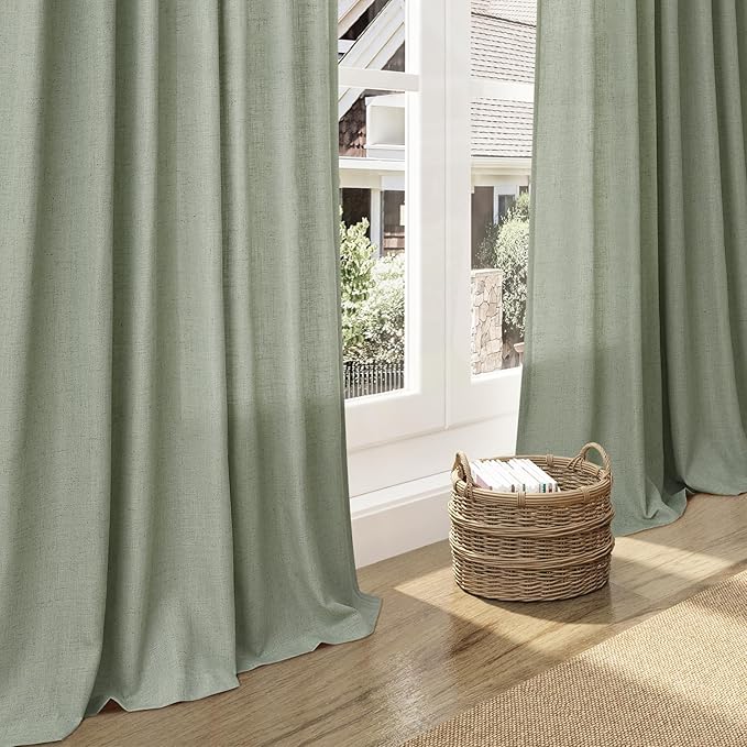 Extra Long Desert Sage Linen Curtains 120 Inch for Living Room 2 Panels Set Rod Pocket Back Tab Light Filtering Semi Sheer Linen Window Drapes Privacy High Ceiling Drapes for Farmhouse 52x120