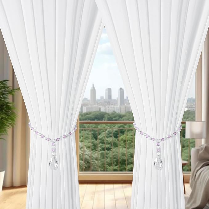 SUQ I OME 2 Pack of Luxury Crystal Beaded Magnetic Curtain Tieback and Holdback Curtain Clips Curtain Buckle Curtain Holder Blingbling Curtain Holdbacks for Drapes,Purple