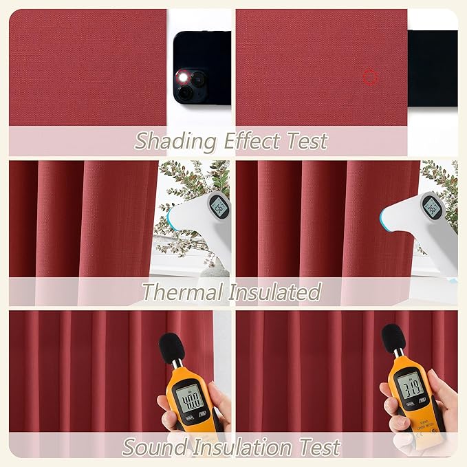 Guken Red 100% Blackout Linen Curtains 120 Inch Length 2 Panels Set for Living Room Bedroom Back Tab/Rod Pocket Thermal Insulated Black Out Drapes Room Darkening Window Curtains,52x120