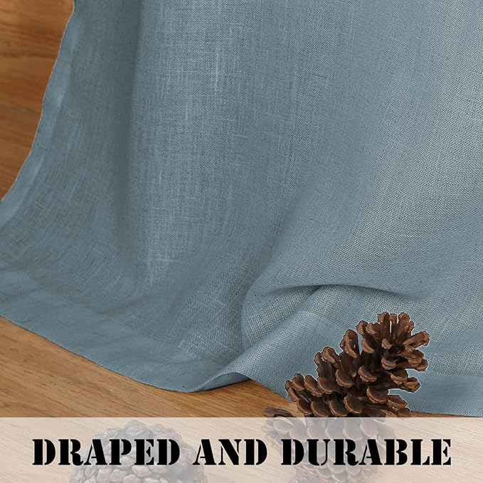 H.VERSAILTEX Linen Curtains Home Decorative Nickel Grommet Curtains Privacy Added Energy Saving Light Filtering Window Treatments Draperies for Bedroom, Stone Blue, 2 Panels, 52 x 96 - Inch