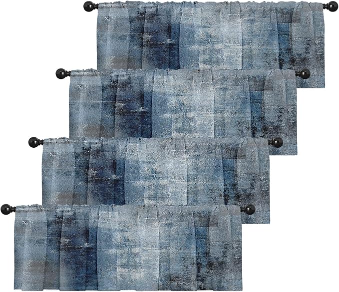 Emvency 4 Pack Valances Window Treatments, Blue Abstract Modern Art Blackout Adjustable for Living Room Bathroom Bedroom Kitchen Over Sink, 52x12 Inch Rod Pocket Valances