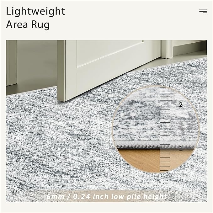 Soalmost 5x5 Grey Round Rug 5ft Living Room Circle Rug Vintage Gray Round Area Rug Non Slip Indoor Carpet for Entryway Dining Room Bedroom