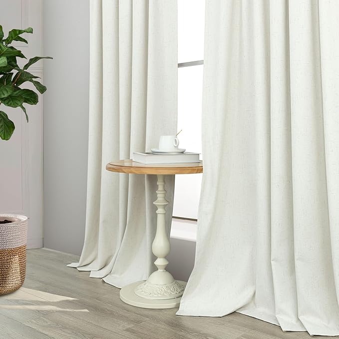 120 Inches Extra Long Curtains for Living Room 2 Panels Faux Linen Darkening Insulated Thermal 100% Blackout Drapery Ceiling Curtain for Large Big Window Treatments Ideas Drapes Off White Ivory 52x120