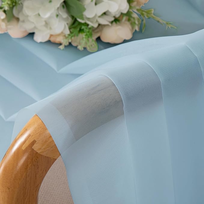 Chyhomenyc Sky Blue Sheer Valances for Windows - Light Filtering Small Kitchen Curtains, Rod Pocket Short Top Window Treatment Decor for Living Room Bathroom Basement, 42Wx16L inches, 2 Panels