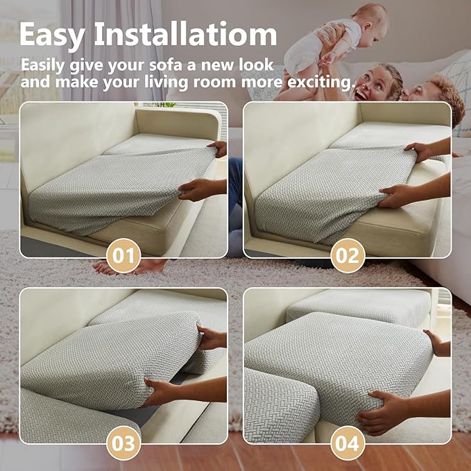 Couch Cushion Covers for Sofa Couch Covers Wear-Resistant Universal Sofa Cover Washable Stretch for Sectional Slipcovers (Texture-Light Gray,Chaise Cover)