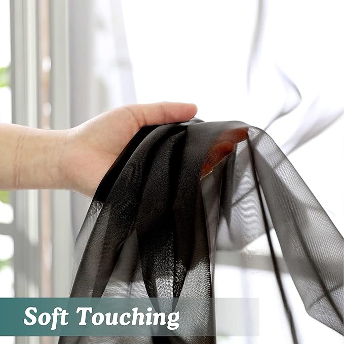 Chyhomenyc Black Sheer Curtain 72 Inches Length 2 Panels, Voile Rod Pockets Light Filtering Airy Window Treatment Drapes for Living Room Bedroom, Each 42Wx72L