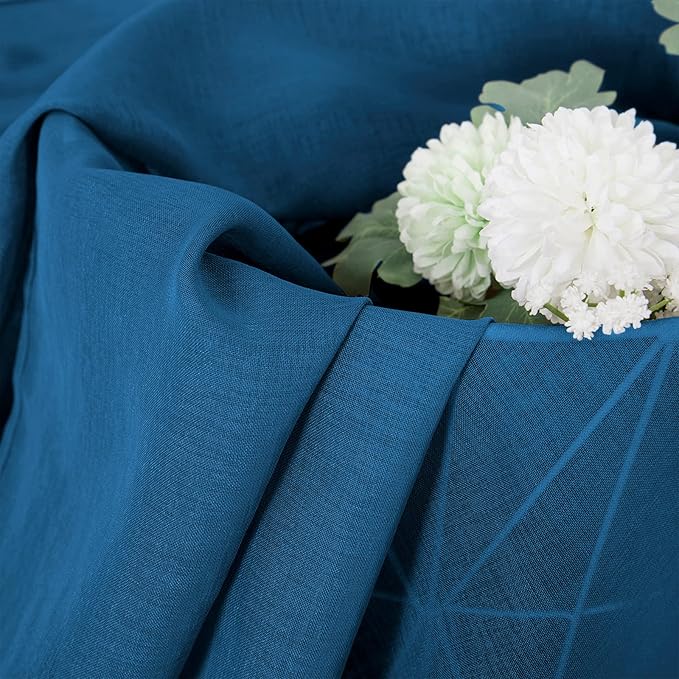 Tollpiz Short Sheer Curtain Living Room Linen Textured Curtains Sheer Light Filtering Voile Rod Pocket Curtain for Bedroom, 38 x 54 inches Long, Classic Blue, Set of 2 Panels
