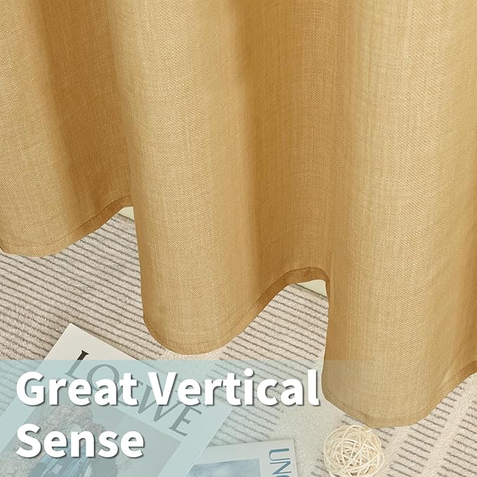LAMIT Faux Linen Curtains for Bedroom, Grommet Thick Linen Drapes Light Filtering Privacy Sheer Window Burlap Curtains for Living Room, Set of 2 Panels (52 x 63 Inch, Caramel Brown)
