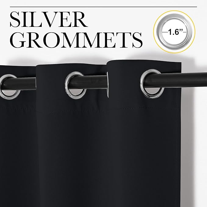 NICETOWN Blackout Curtain Panels for Bedroom, 2 Panels, W52 x L60-inch, Black, Thermal Insulated Grommet Top Blackout Draperies and Drapes for Basement