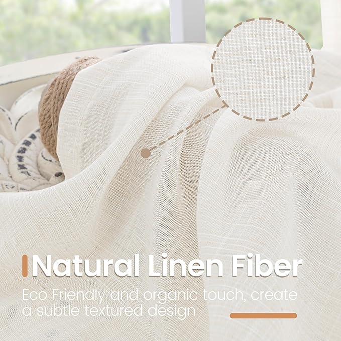 BGment Linen Semi Sheer Curtains 72 Inch Length for Living Room - Rod Pocket Natural Textured Ivory Window Drapes Light Filtering for Bedroom Dining Lightweight Rustic, 2 Panels Set, 52 X 72 Inch