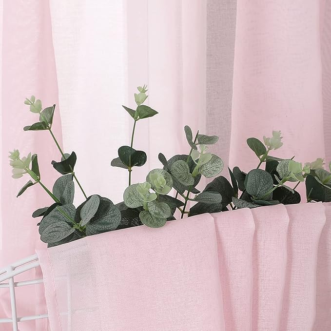 Tollpiz Sheer Curtains Linen Textured Bedroom Curtain Sheers Light Filtering Rod Pocket Voile Curtains for Living Room, 54 x 84 inches Long, Pink, Set of 2 Panels