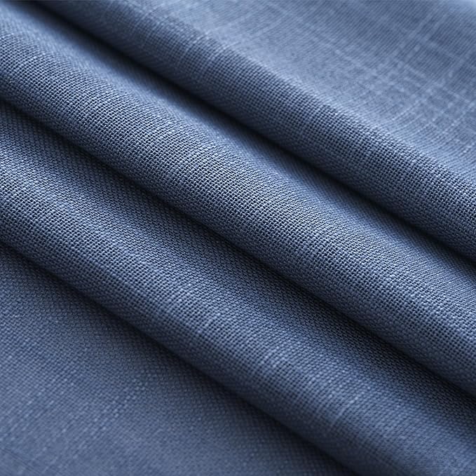 Navy Blue Curtains 90 inch Length for Bedroom Back Tab Light Filtering Semi Sheer Blue Living Room Curtains Linen Cotton Textured Indigo Blue Drapery Panel Modern Aesthetic Decor 60" Wx90 L