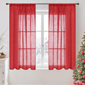 BGment Red Linen Curtains 45 Inch Length for Short Kitchen Window, Rod Pocket Semi Sheer Drapes for Office Cafe Bathroom Rustic Textured Lightweight, 2 Panels Set, Each 42 Inch Wide