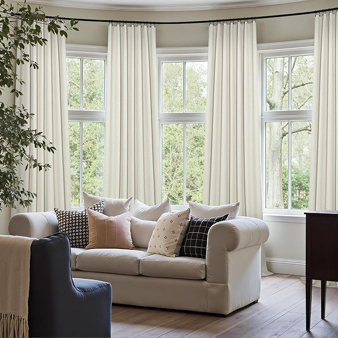 Extra Wide 70 Inch Blackout Curtains 96 Inches Long for Living Room Rustic Boho Room Darkening Textured Linen Drapes for Dining Room Office Insulated Ceiling to Floor Window 2 Panels 70x96 Cream Ivory