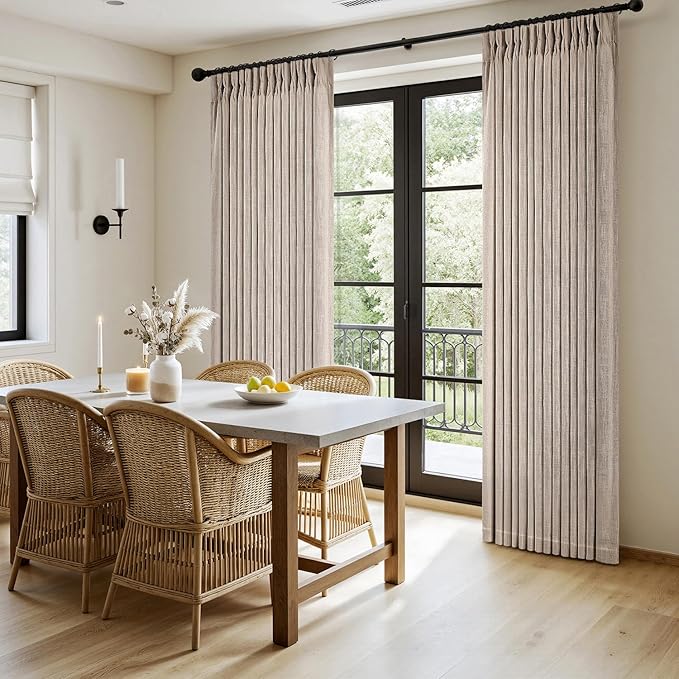 MIULEE Pinch Pleated Thick Linen Curtains 108 Inches Long 2 Panels for Living Room Bedroom, Extra Long Linen Drapes Pinch Pleat Back Tab Rustic Farmhouse Foor to Ceiling Curtains with Hooks, Taupe