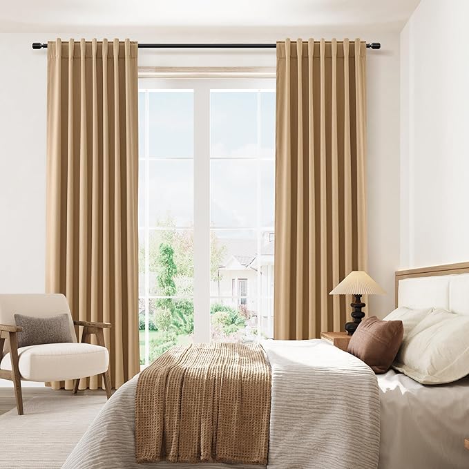 Guken Camel Brown 100% Blackout Linen Curtains 90 Inch Length 2 Panels Set for Living Room Bedroom Back Tab/Rod Pocket Thermal Insulated Black Out Drapes Room Darkening Window Curtains 90 Inches Long