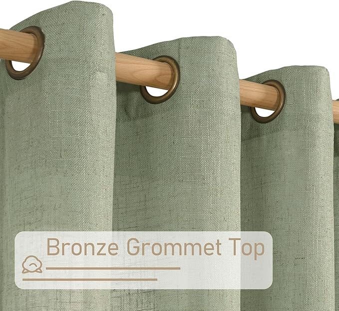LAMIT Faux Linen Curtains 63 inches Long for Living Room, Sage Green Bronze Grommet Drapes Light Filtering Linen Textured Vertical Curtains for Farmhouse/Bedroom, 2 Panels, 38 x 63 Inch