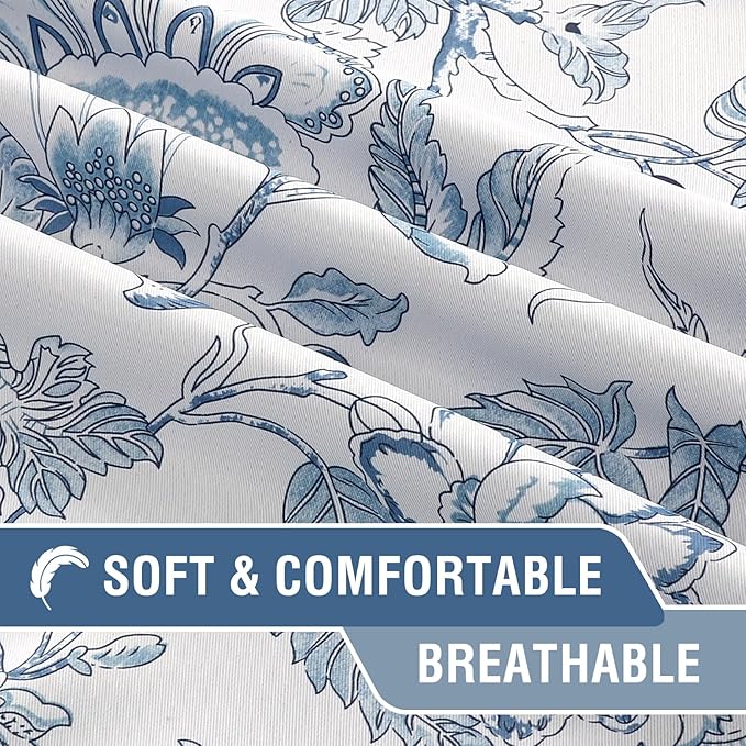 H.VERSAILTEX Blackout Curtain Valances for Kitchen Window/Living Room/Bathroom Privacy Added Rod Pocket Home Decoration Winow Valance, 52" W x 18" L, Floral in Storm Blue